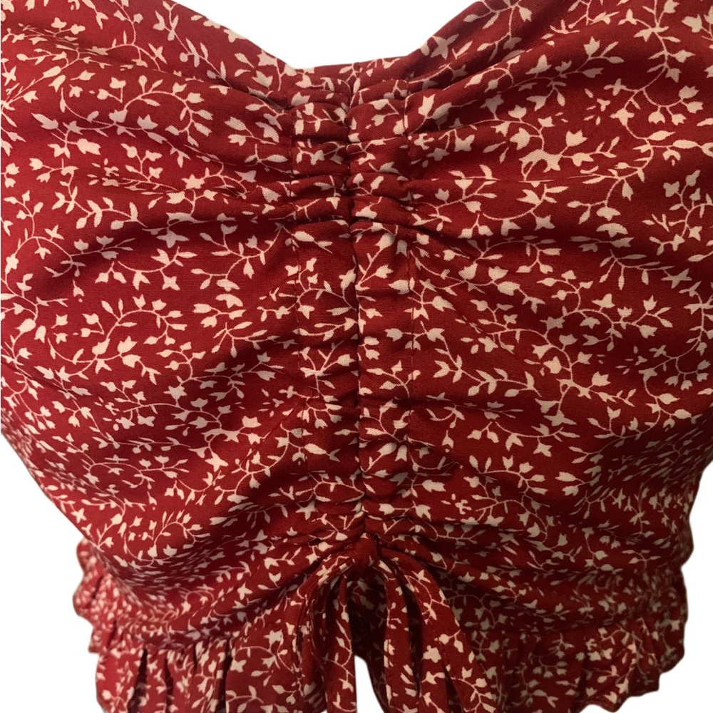 Shein Red Floral Cropped Blouse Size XL - Picture 2 of 8